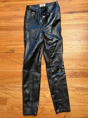 Free people Black Faux Leather High-Rise Skinny Pants 27 ALOT OF STRETCH
